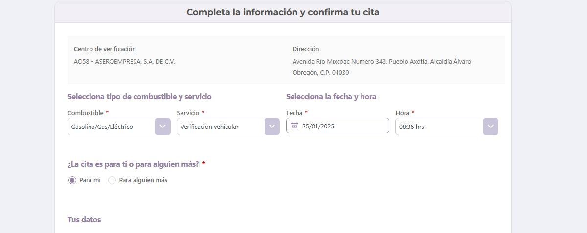 datos de Cita para verificar en CDMX