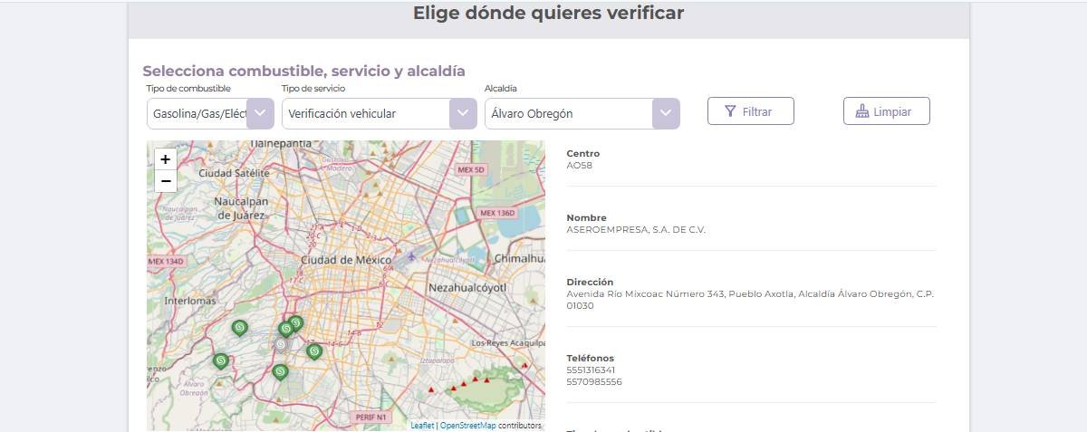 seleccionar Verificentros en CDMX